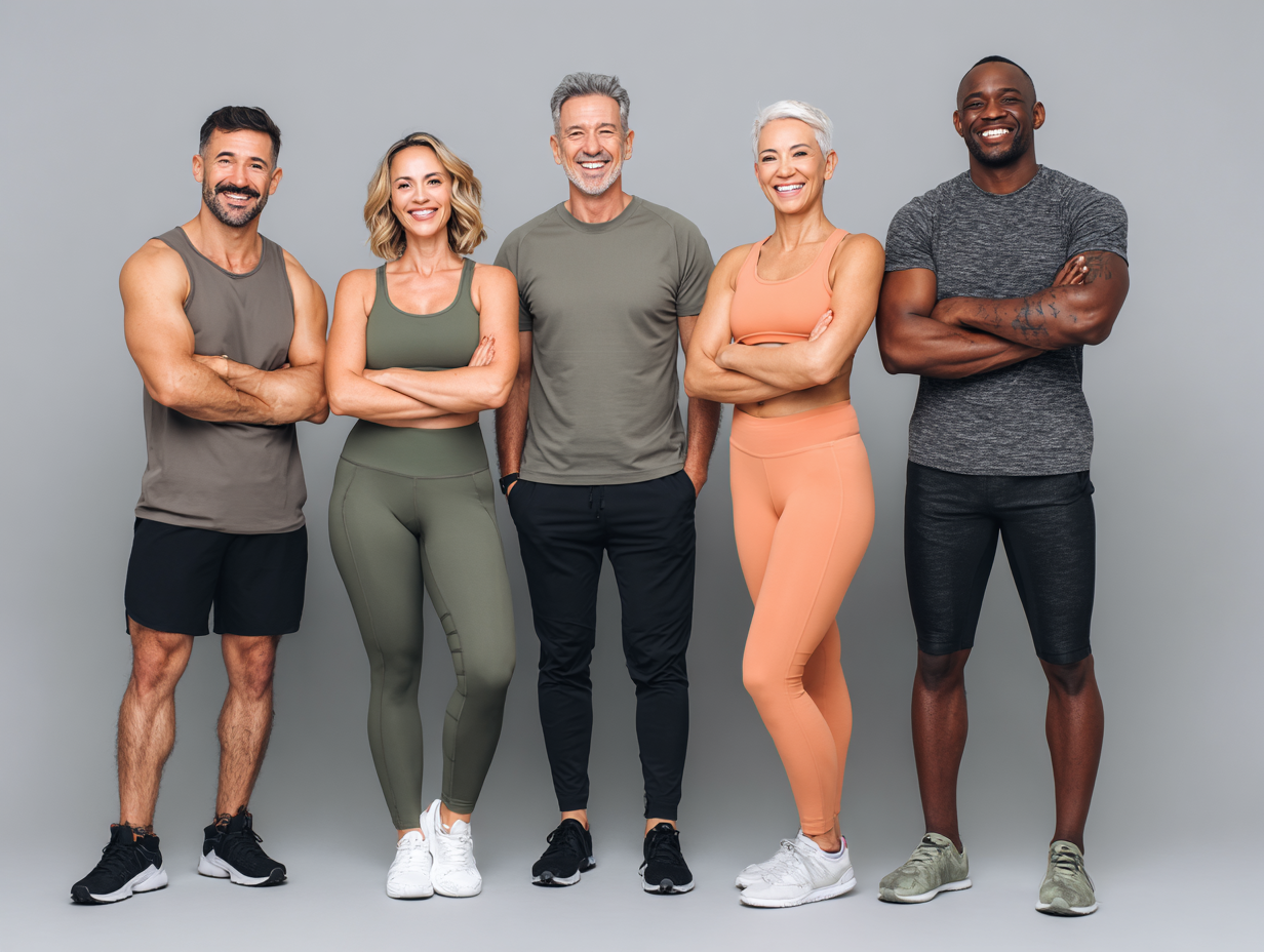 Люди різного віку займаються фітнесом на свіжому повітрі